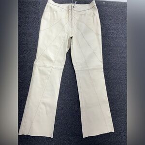 Newport News Cream Wide-Leg Pants with Decorative Topstitching